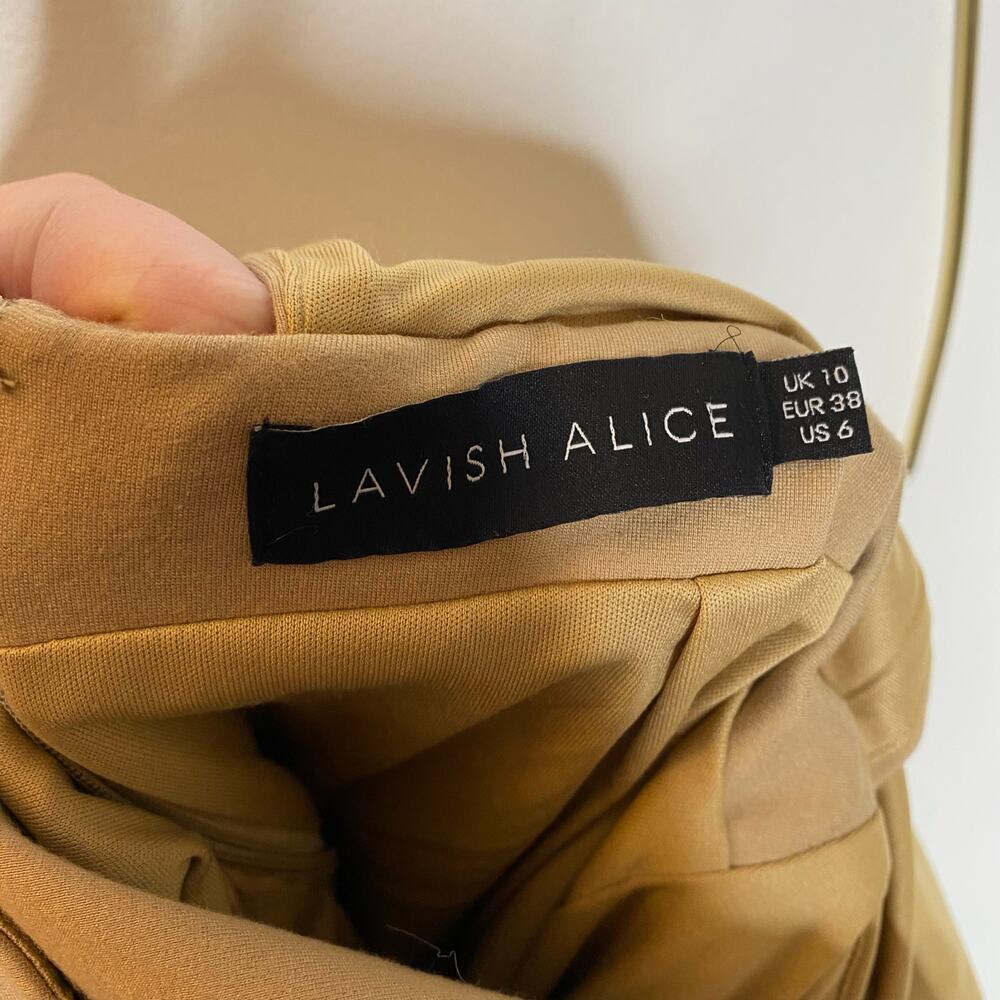 LAVISH ALICE Tan Wrap Front Plunge Back Mini Dress Size US 6 - Picture 7 of 13